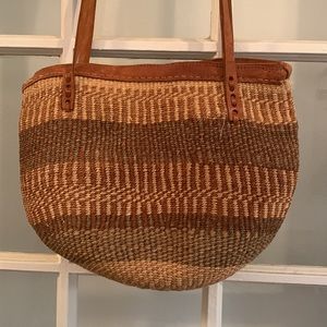 Vintage boho African natural grass brown 70s large bag purse